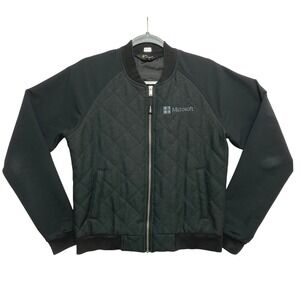 Microsoft Bomber Jacket Mens Size Medium Black Long Sleeve Quilted Zip Up
